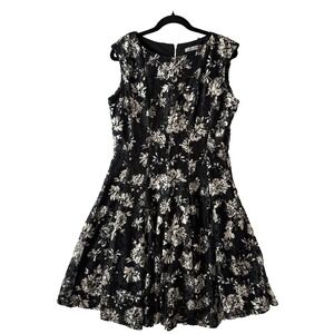 Danny Nicole Sheer Lace Black Cream Floral Fit & Flare Dress 14 Cottagecore Chic